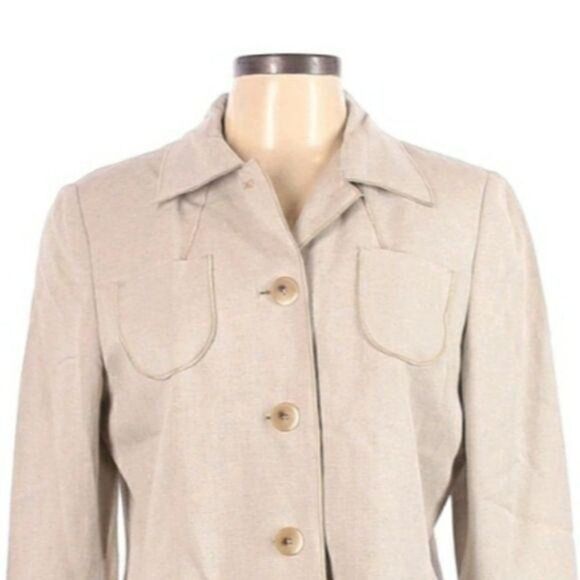 Vintage 80's Harve Benard Linen Safari Button Down Shacket Blazer Tan Sz 12 - Picture 4 of 8
